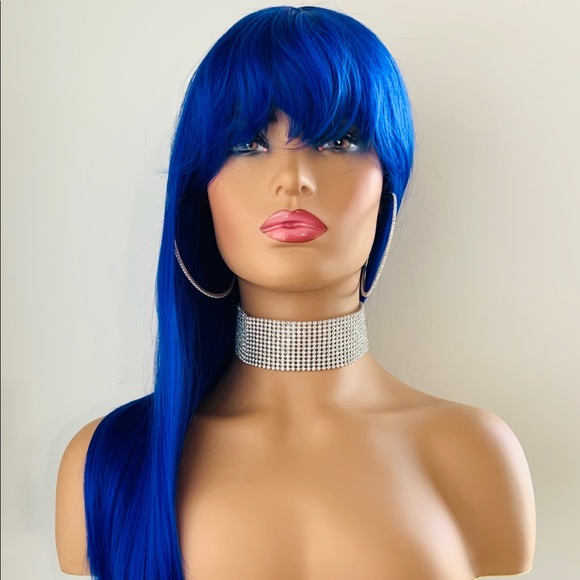 Royal Blue “Put On & Go” Synthetic Event Wig with Bangs 💙 NO FURTHER DISCOUNT - Picture 5 of 16